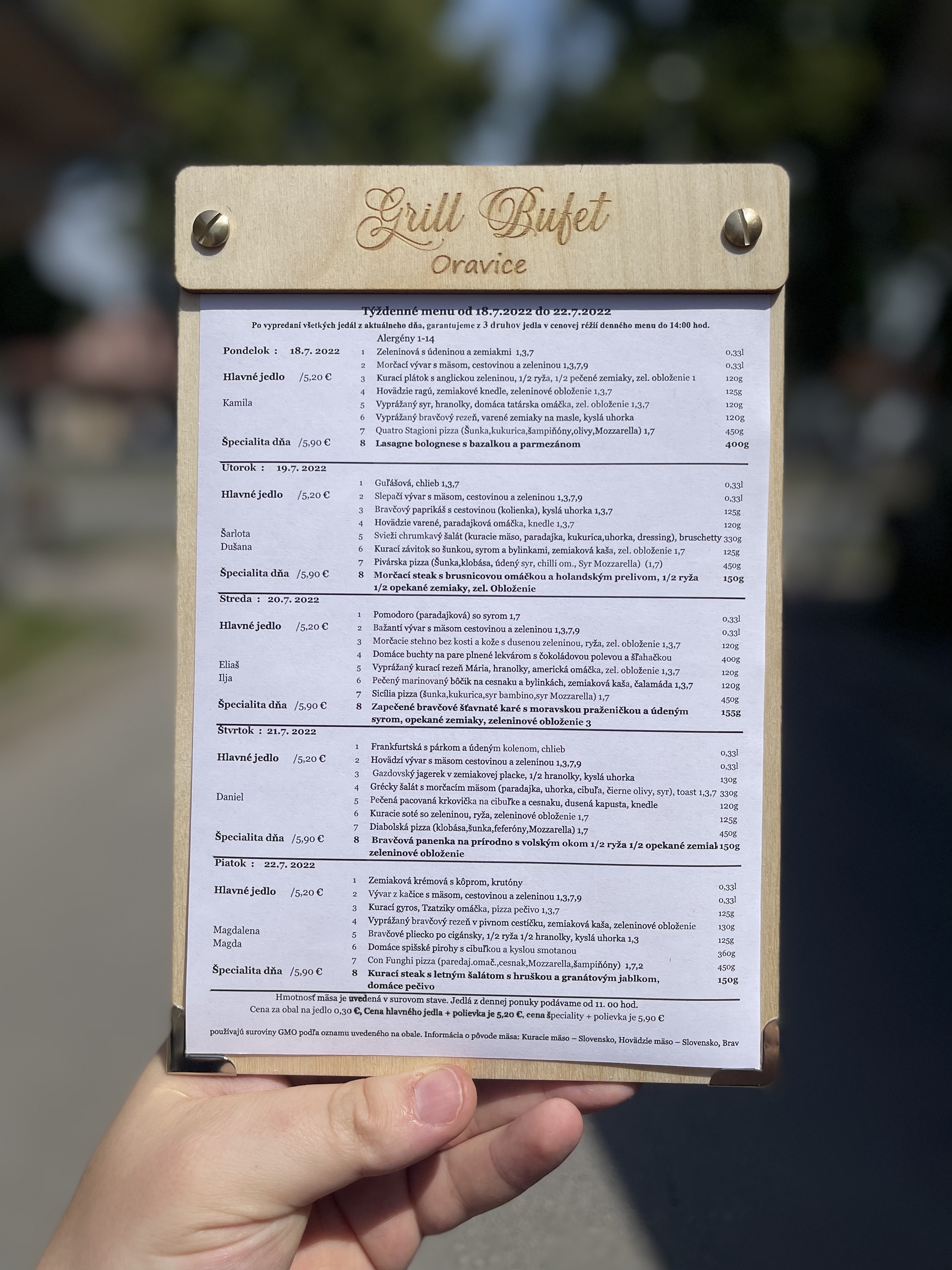 Menu doska s logom reštaurácie
