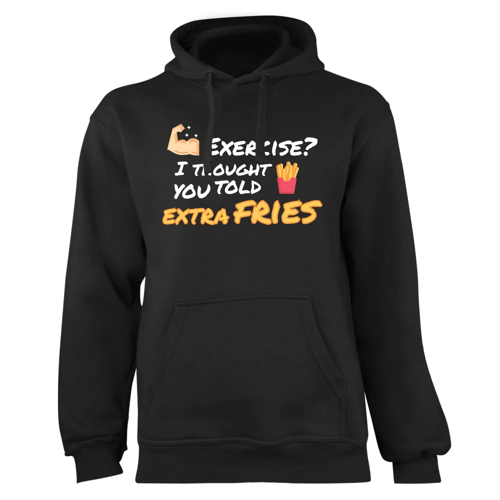 Mikina s potlačou "Exercise? Extra fries" (Mikina s kvalitnou potlačou)