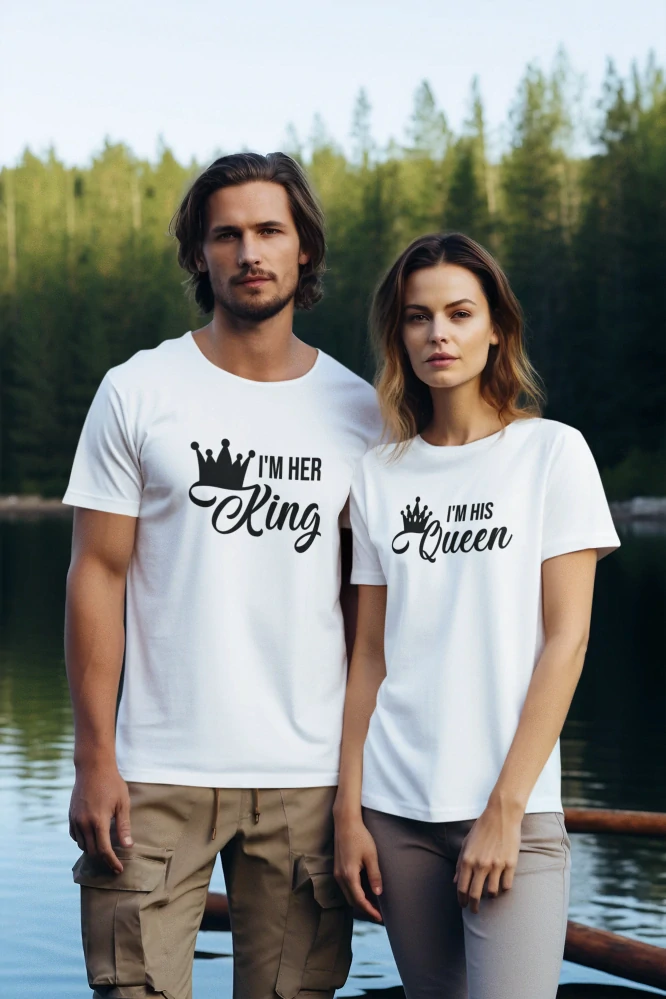 Set párové tričká s potlačou I'm her King/I'm his Queen