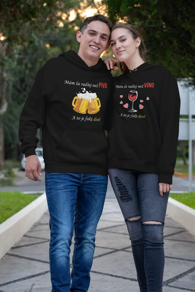Set párové mikiny s potlačou Mám ťa radšej než pivo/Mám ťa radšej než víno