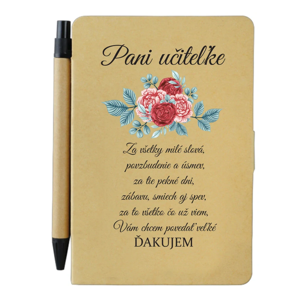 Darček pre pani učiteľku zápisník s perom s potlačou Pani učiteľke