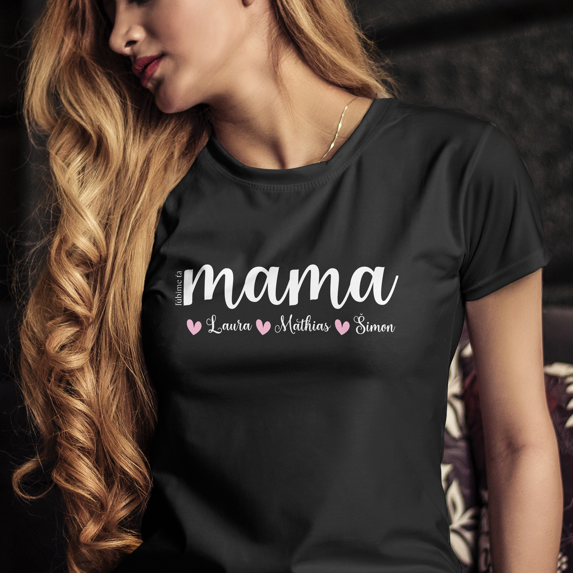 Tričko s potlačou "Mama ľúbime ťa" s menami detí na želanie