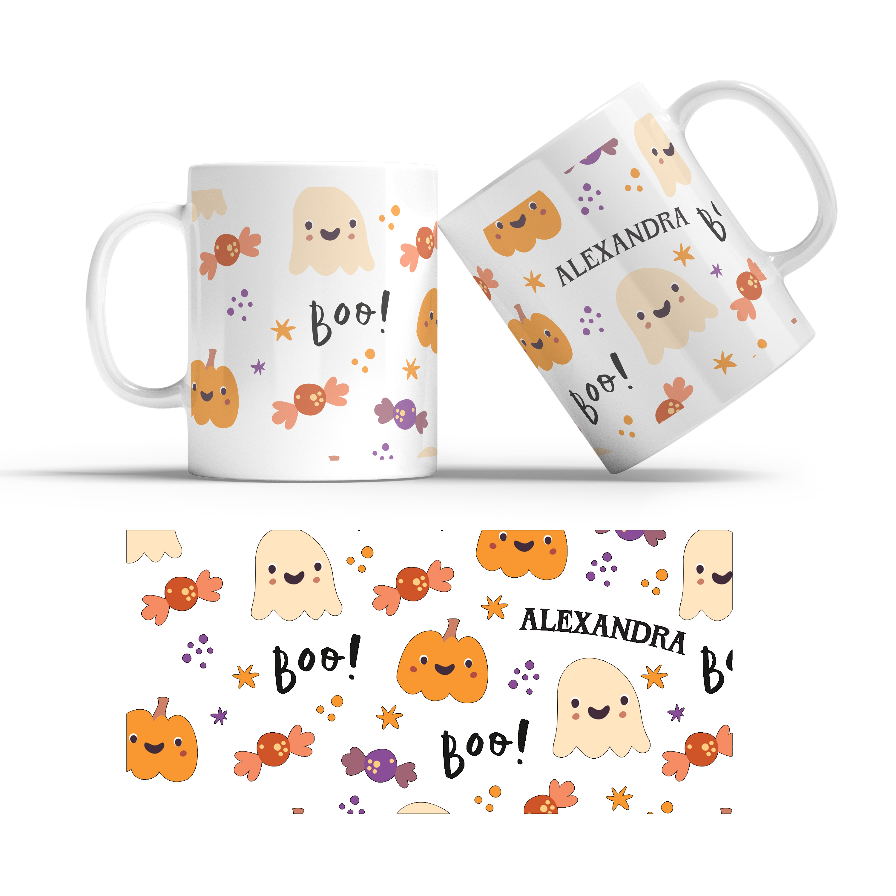 Hrnček s potlačou "BOO!" s menom na želanie
