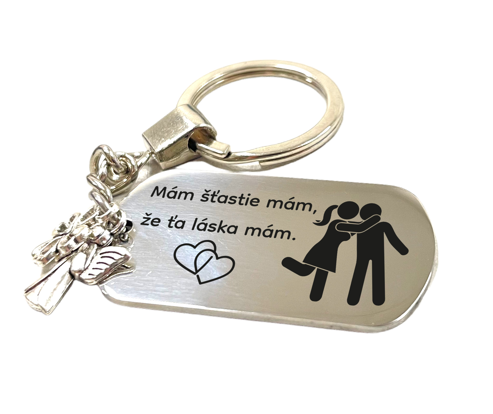 Kľúčenka z nerezovej ocele "Mám šťastie mám, že ťa láska mám"