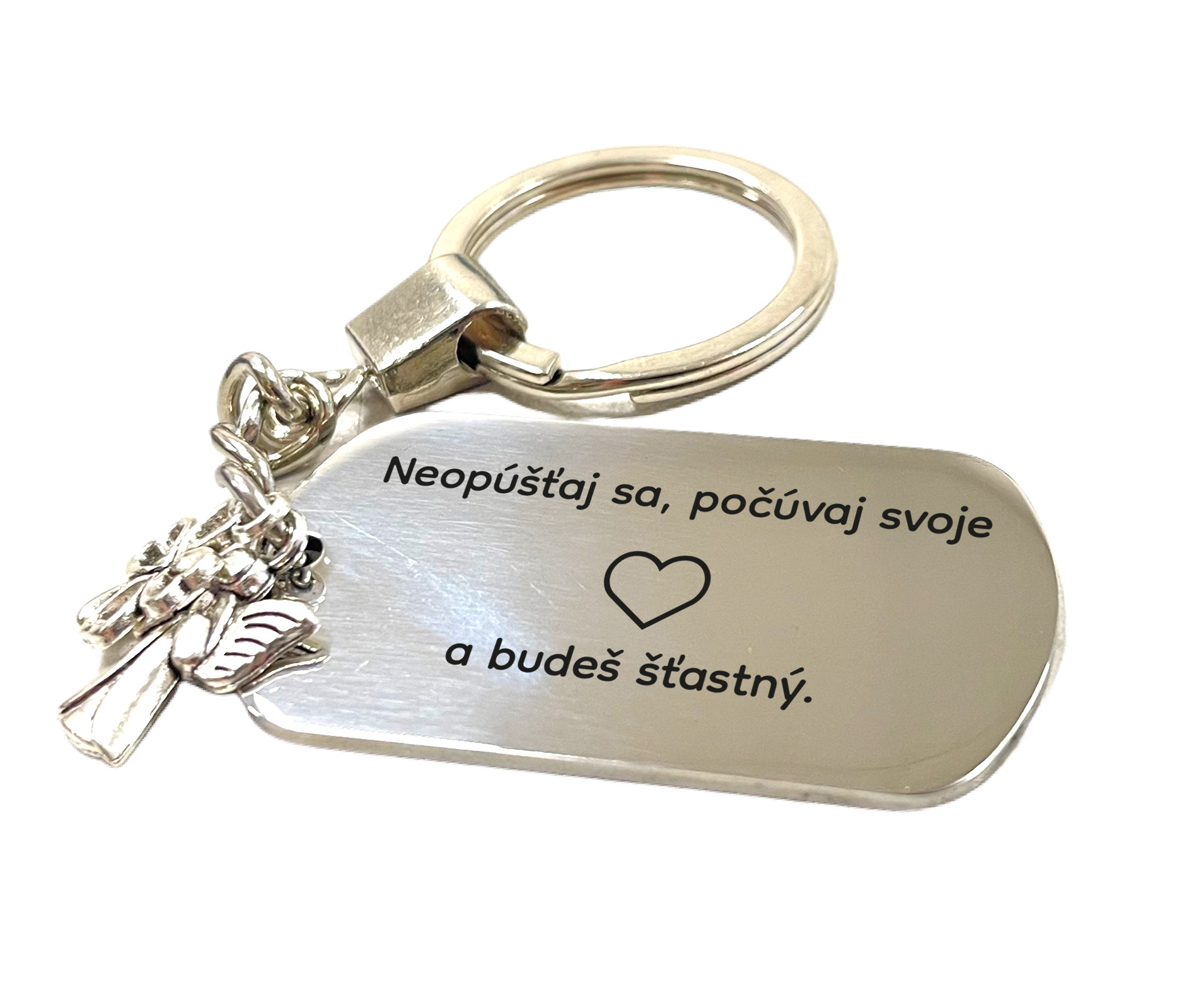 Kľúčenka z nerezovej ocele "Neopúšťaj sa, počúvaj svoje srdce"