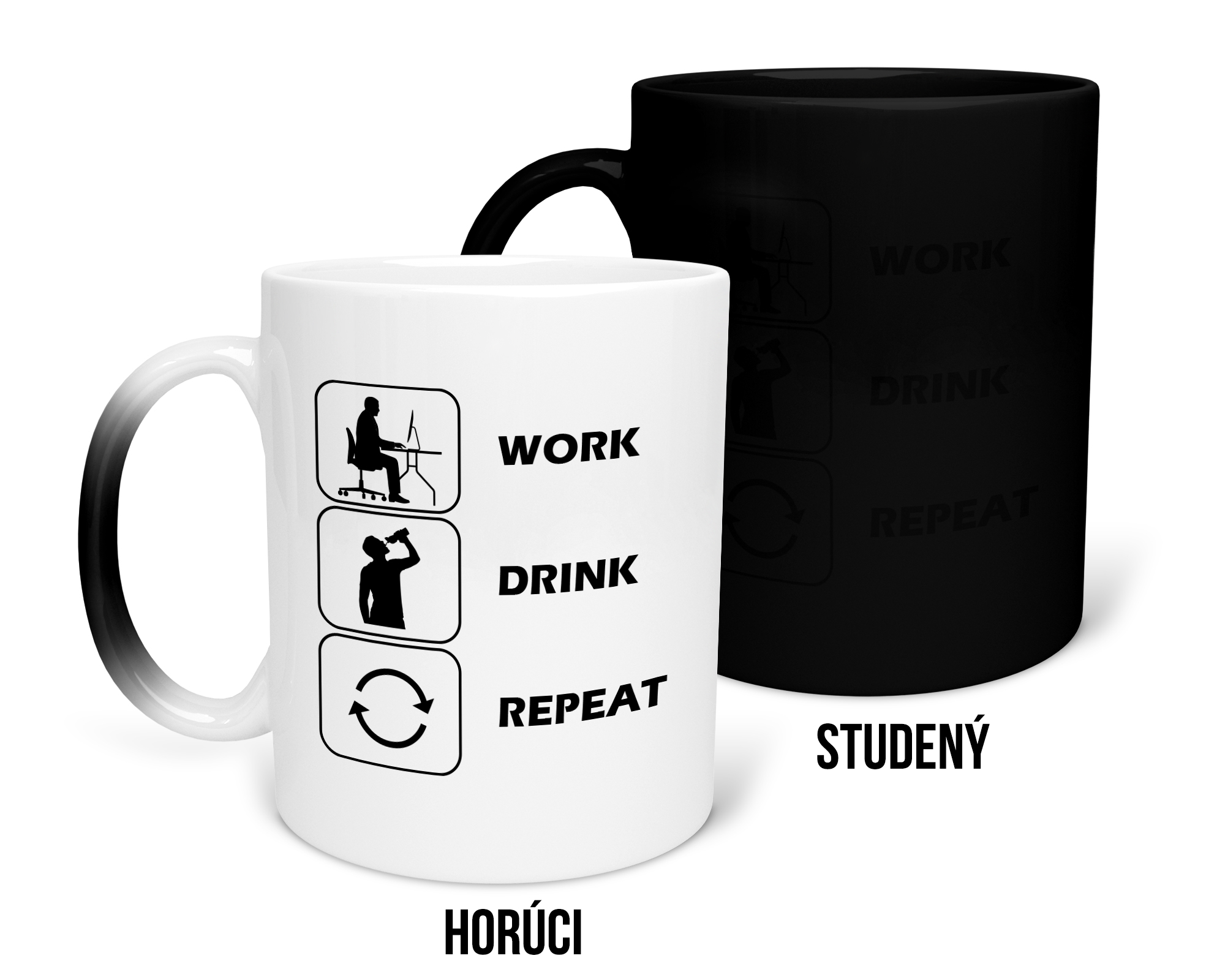 Hrnček s potlačou Work,drink,repeat