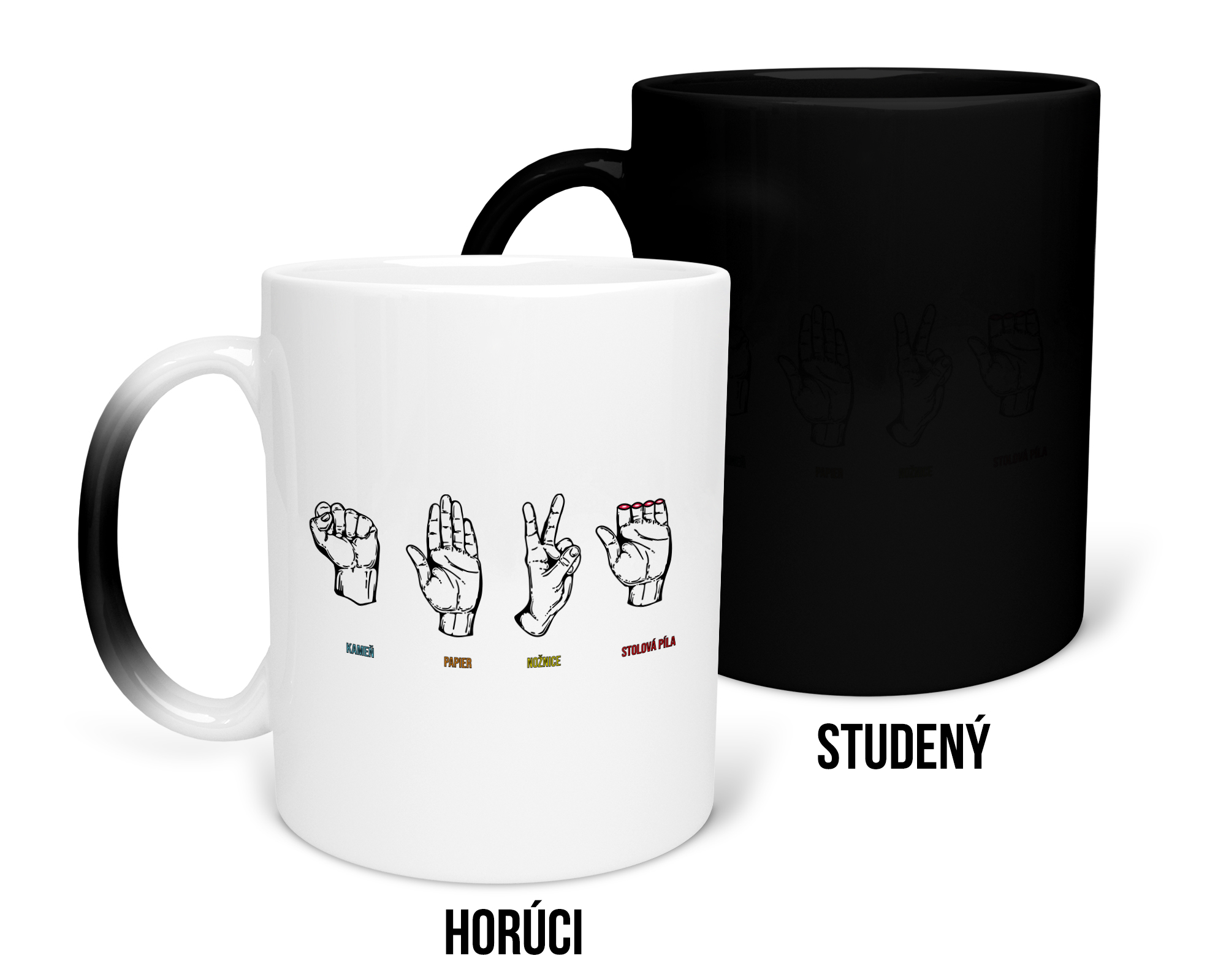 Hrnček s potlačou Kameň papier nožnice