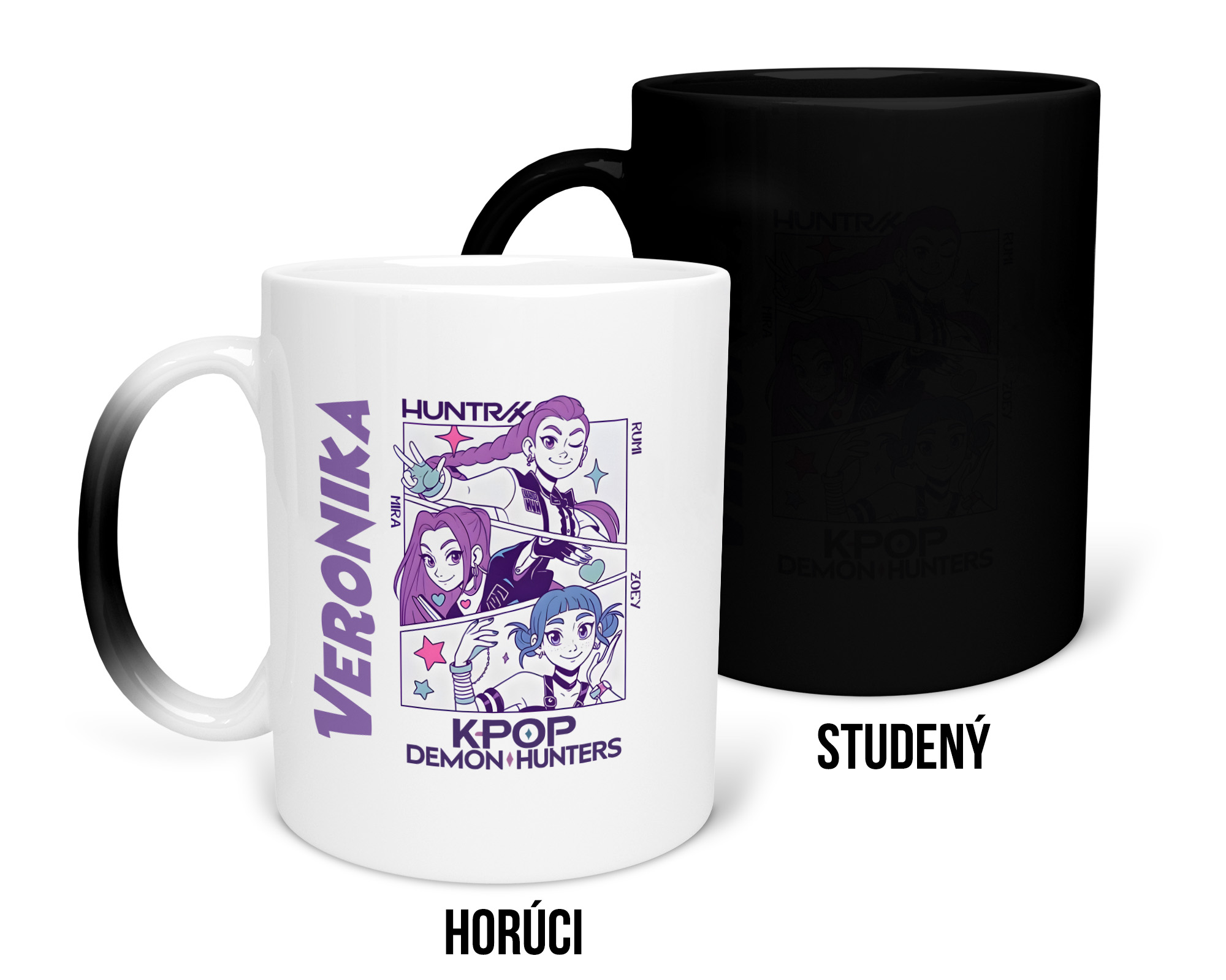 Hrnček s potlačou HUNTRIX, K POP DEMON s menom na želanie
