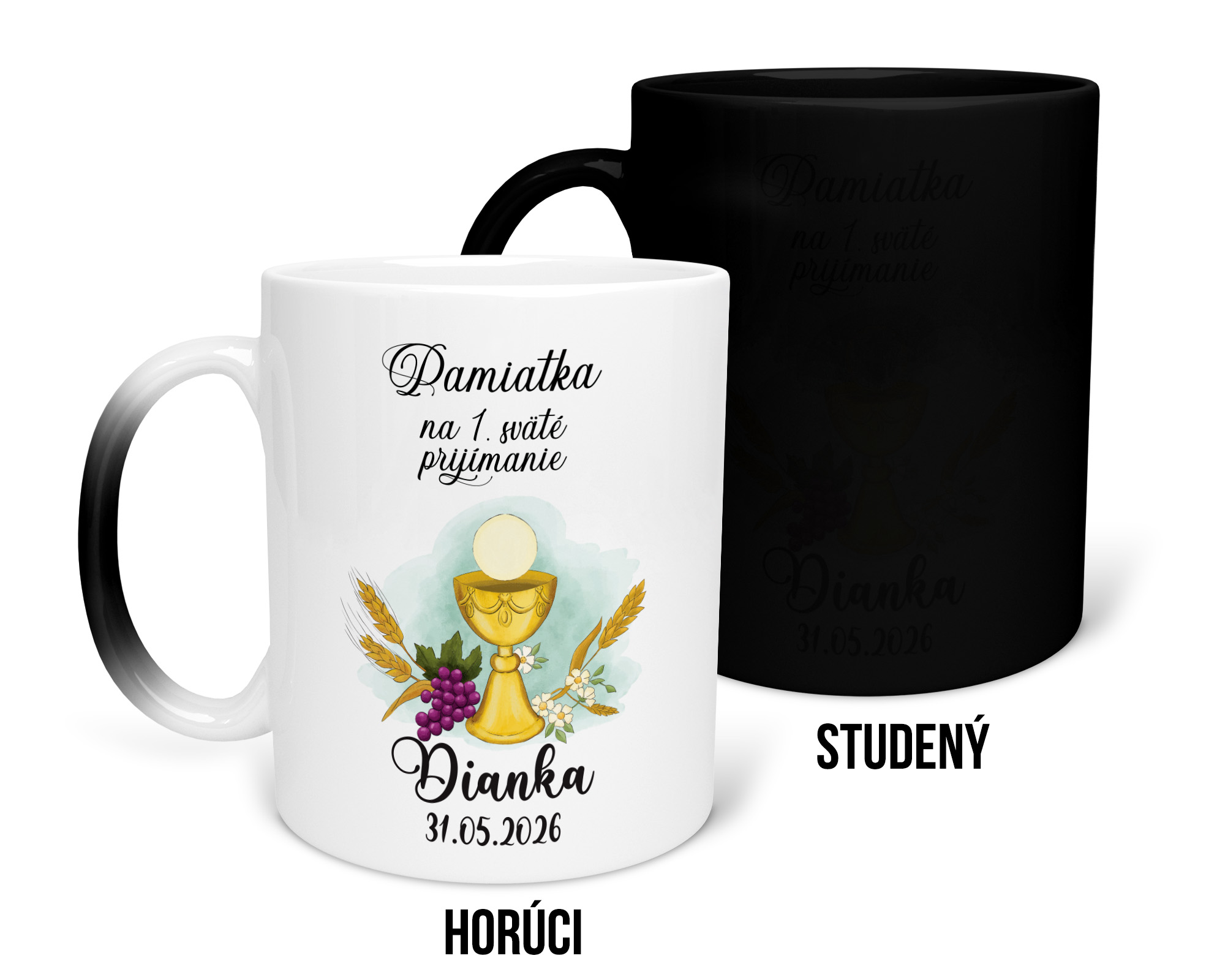Darček k 1. svätému prijímaniu hrnček s potlačou Pamiatka na 1. sväté prijímanie s menom a dátumom na želanie