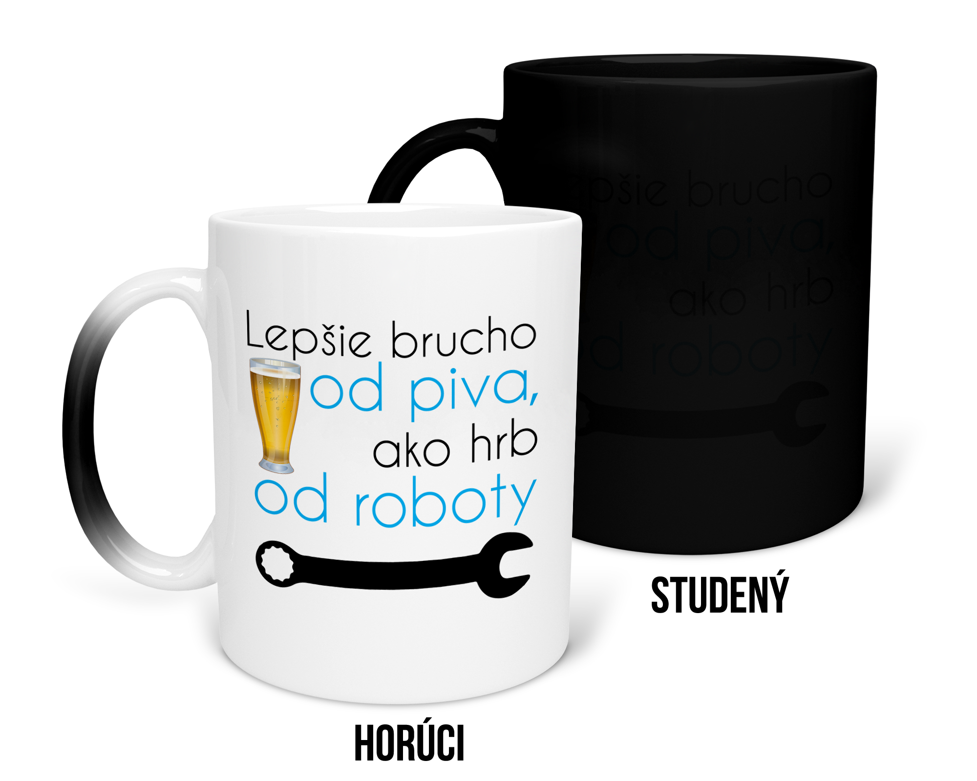Hrnček s potlačou Lepšie brucho od piva ako hrb od roboty