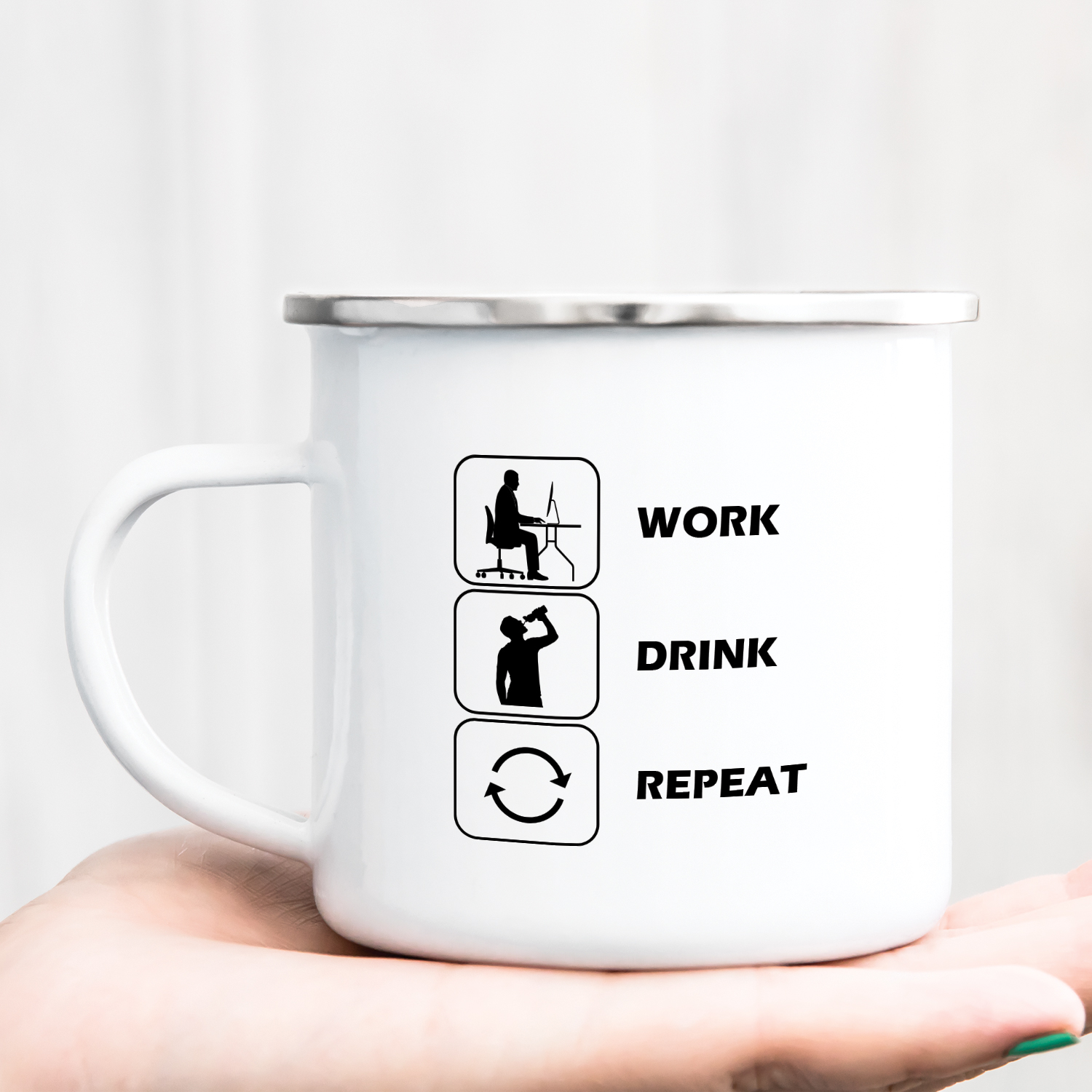 Hrnček s potlačou Work,drink,repeat