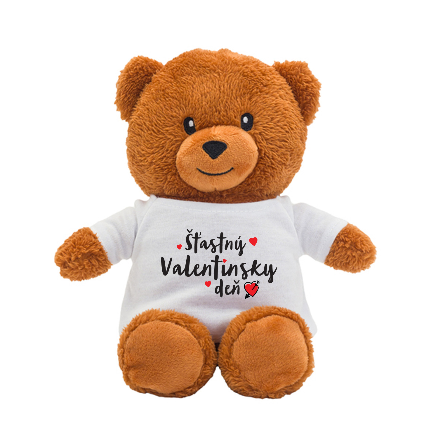 Plyšový medvedík s tričkom s potlačou Šťastný valentínsky deň