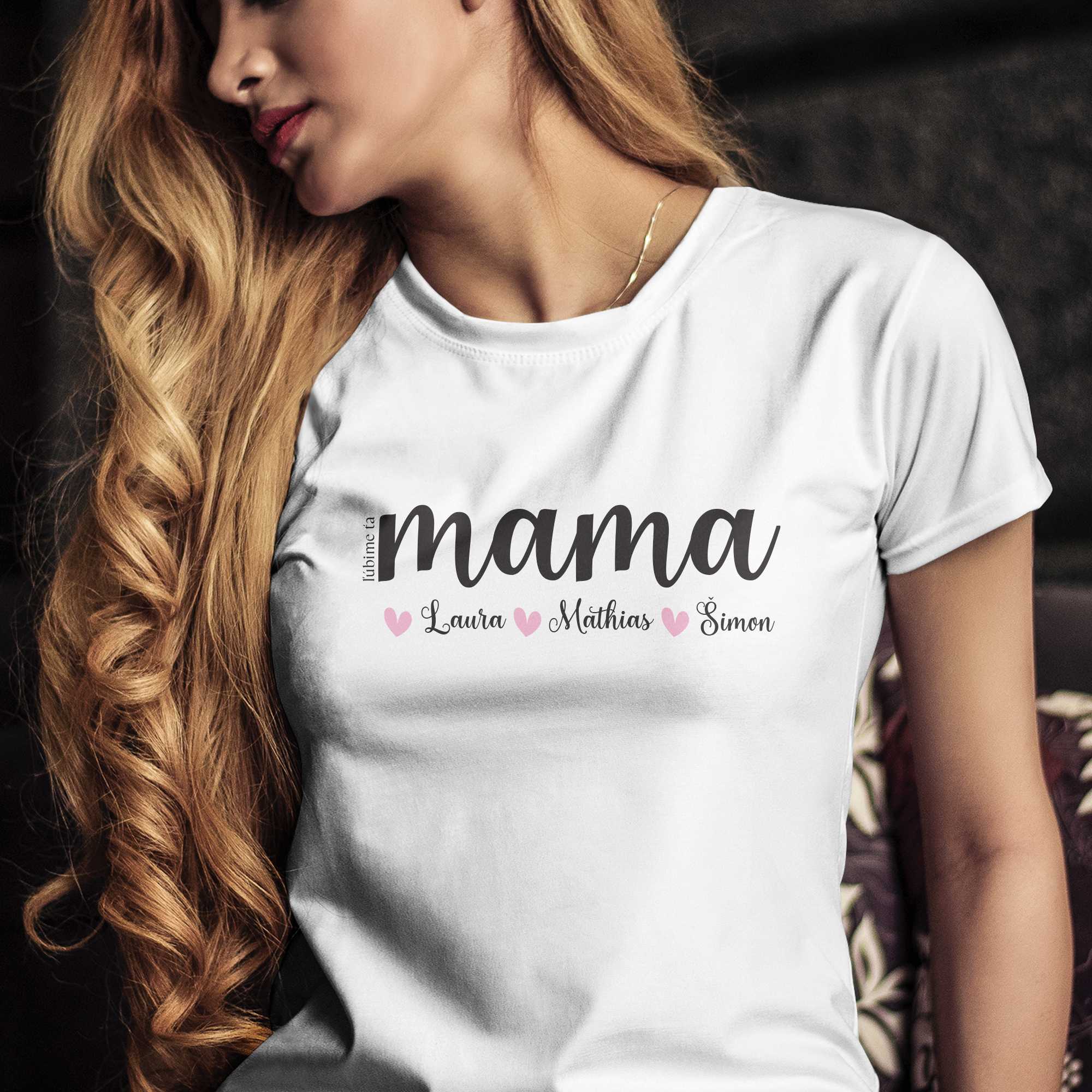 Tričko s potlačou "Mama ľúbime ťa" s menami detí na želanie