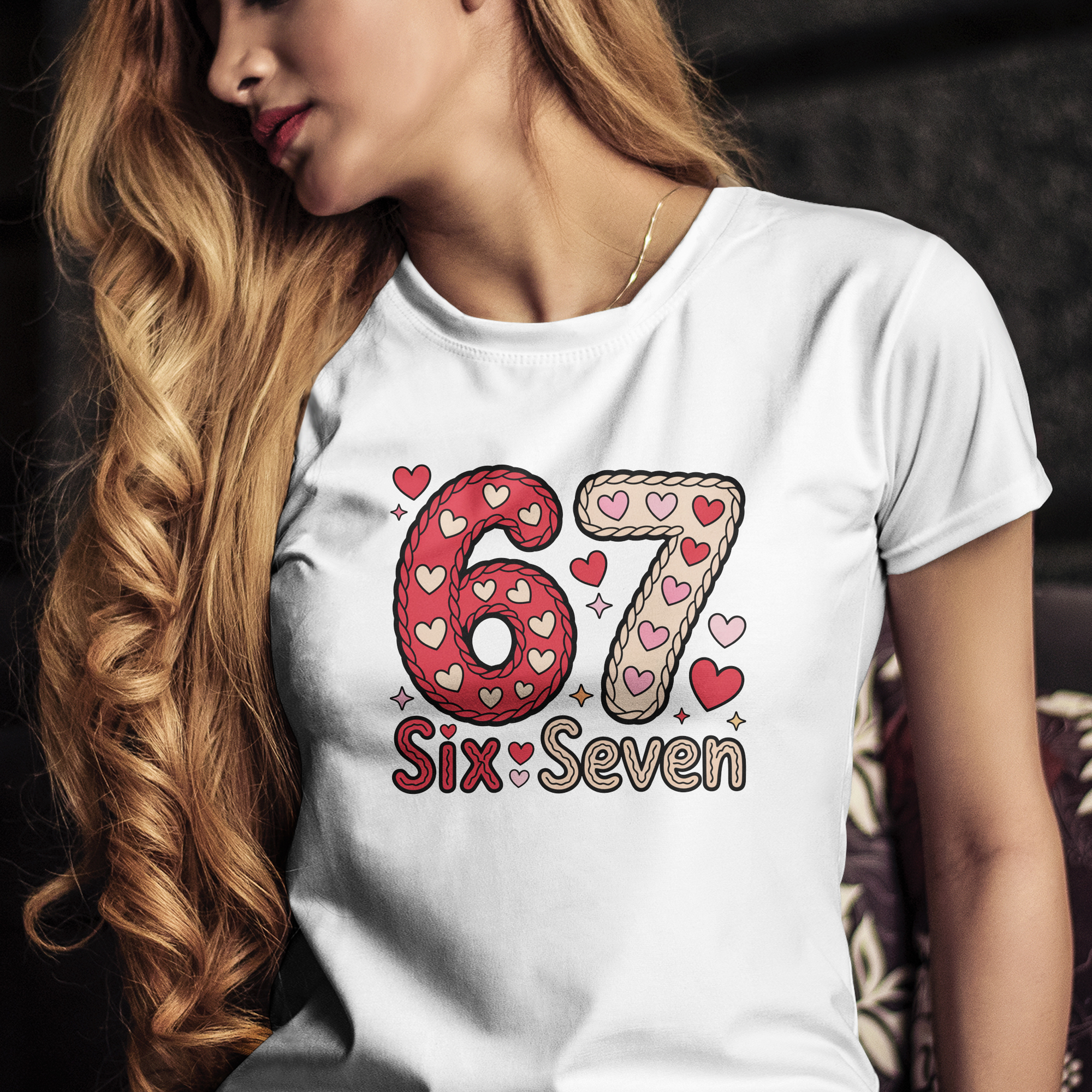Tričko s potlačou "Six Seven srdiečka"