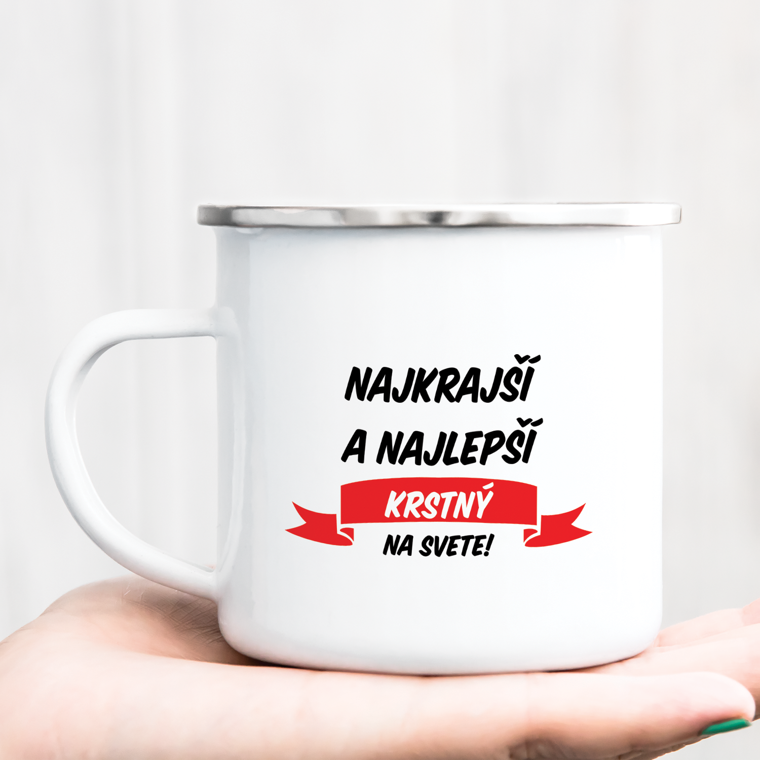 Hrnček s potlačou Najkrajší a najlepší krstný na svete - stužka