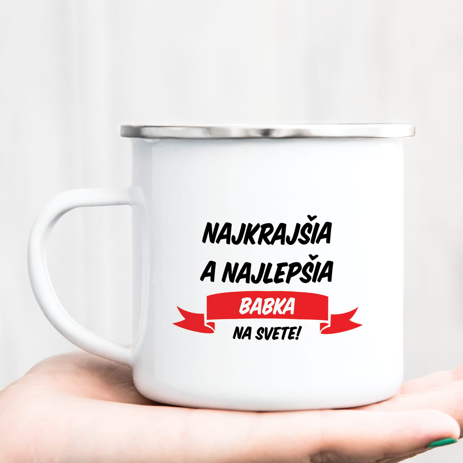 Hrnček s potlačou Najkrajšia a najlepšia babka na svete - stužka