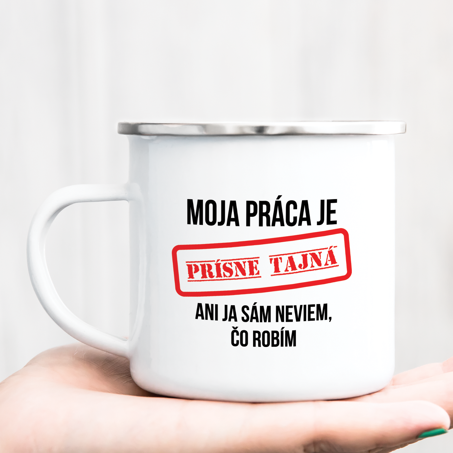 Hrnček s potlačou Prísne tajná práca