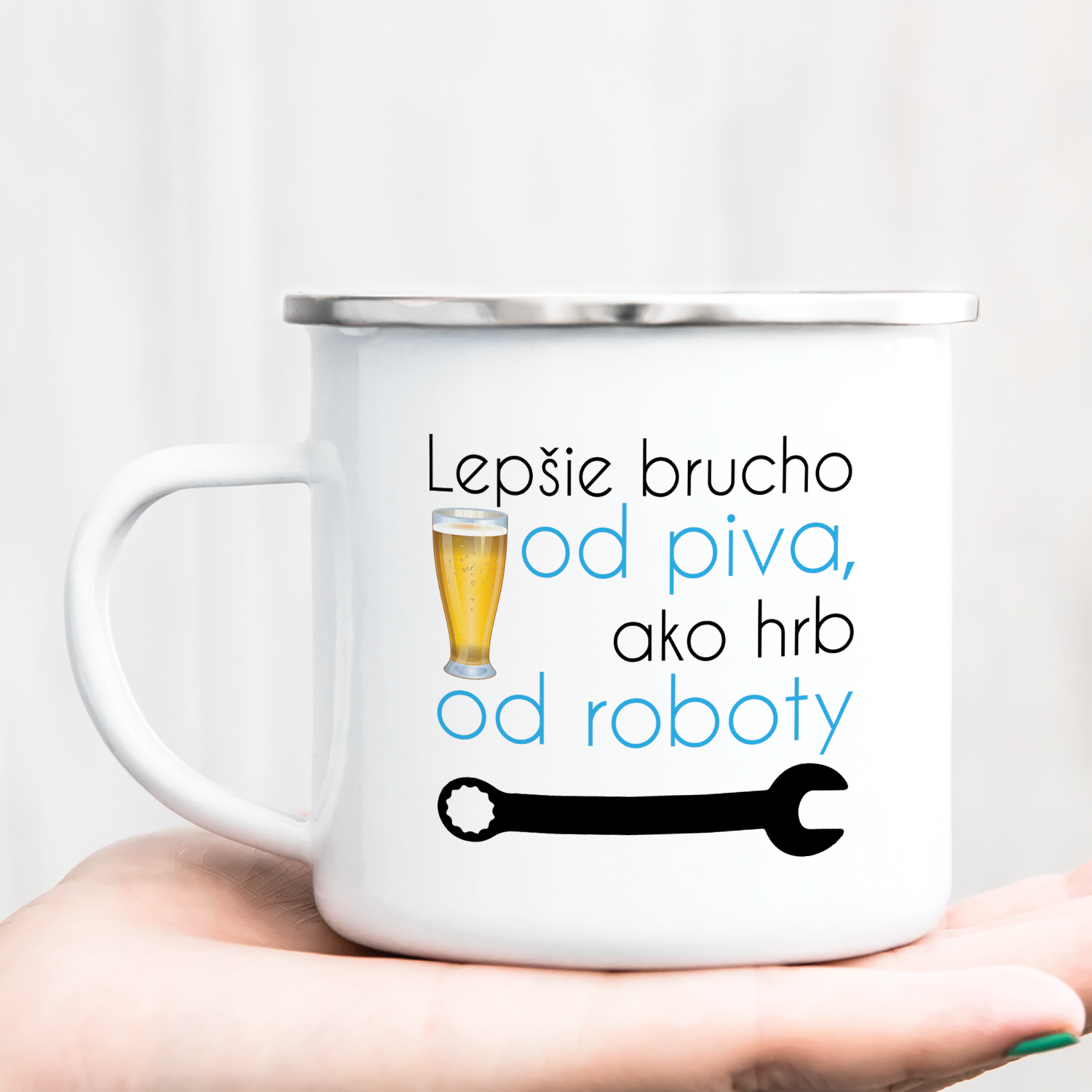 Hrnček s potlačou Lepšie brucho od piva ako hrb od roboty