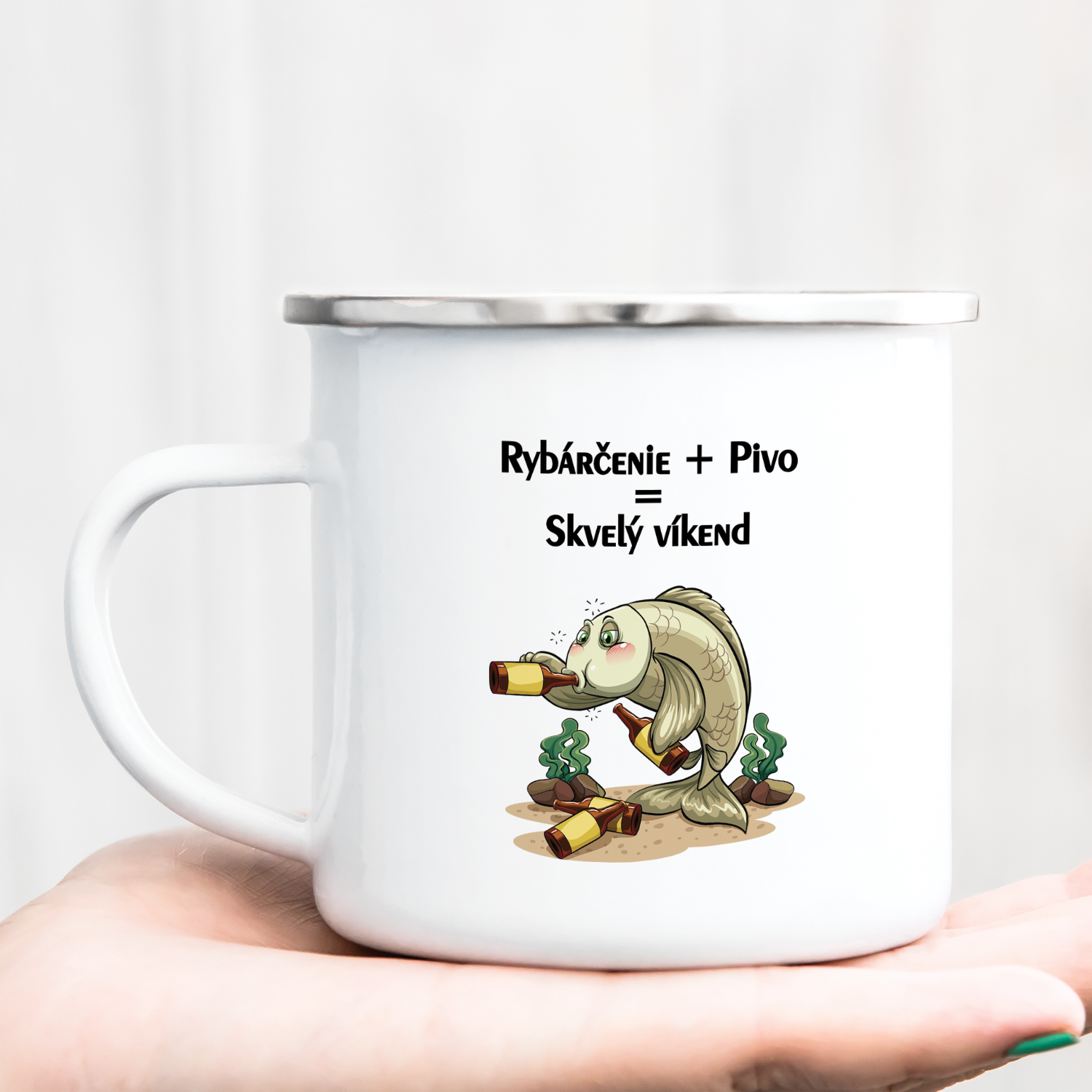 Hrnček s potlačou Rybárčenie + Pivo