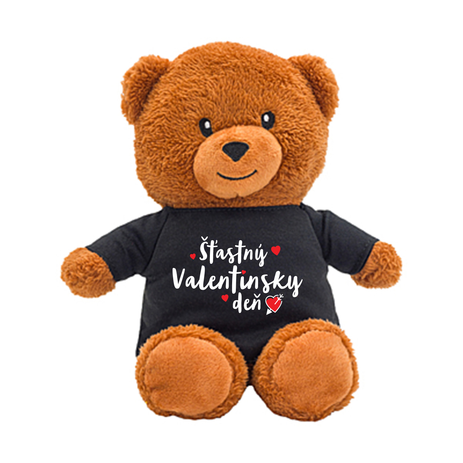Plyšový medvedík s tričkom s potlačou Šťastný valentínsky deň