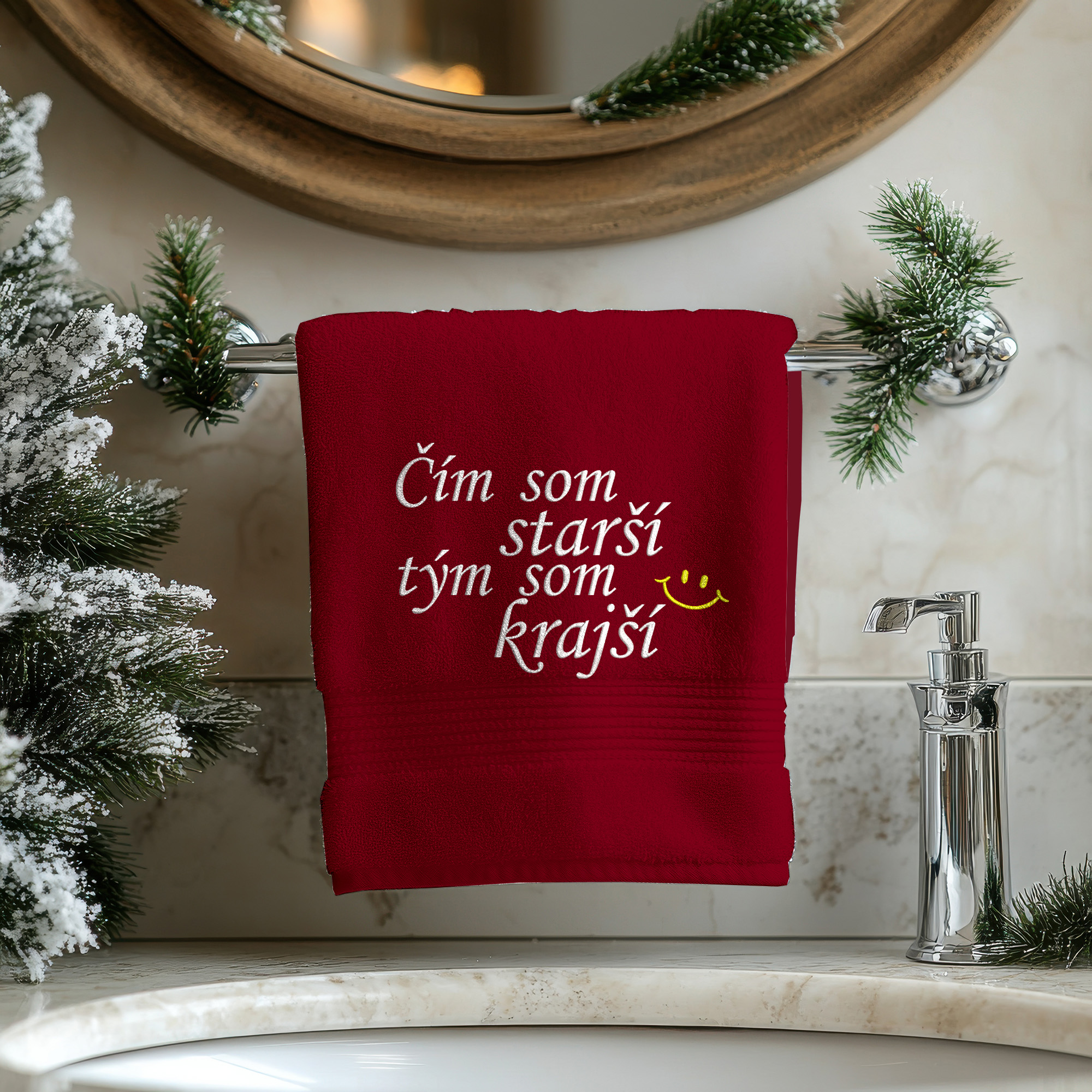 Osuška s výšivkou Čím som starší tým som krajší