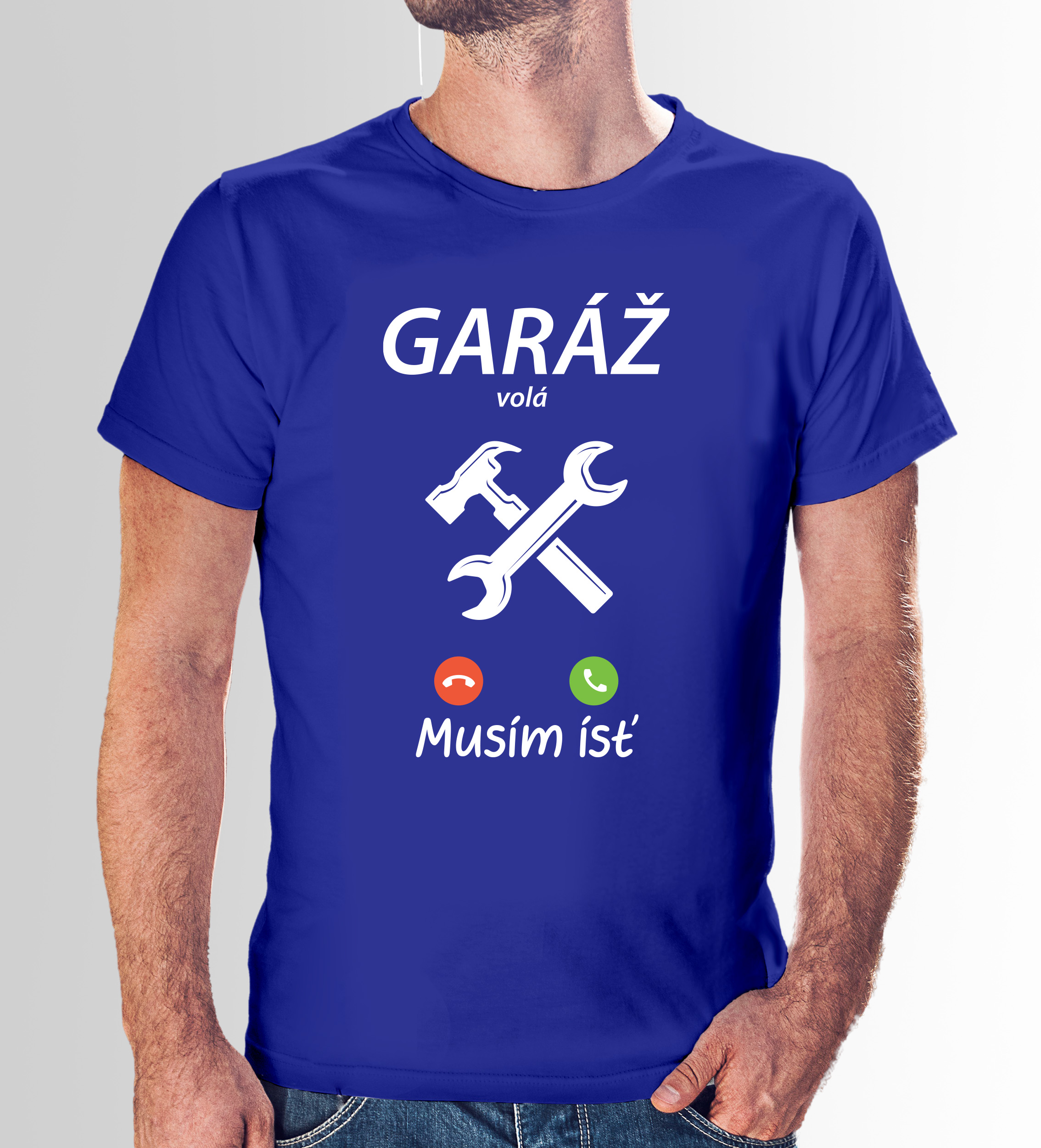 Vtipné tričko s potlačou "Garáž volá, musím ísť"