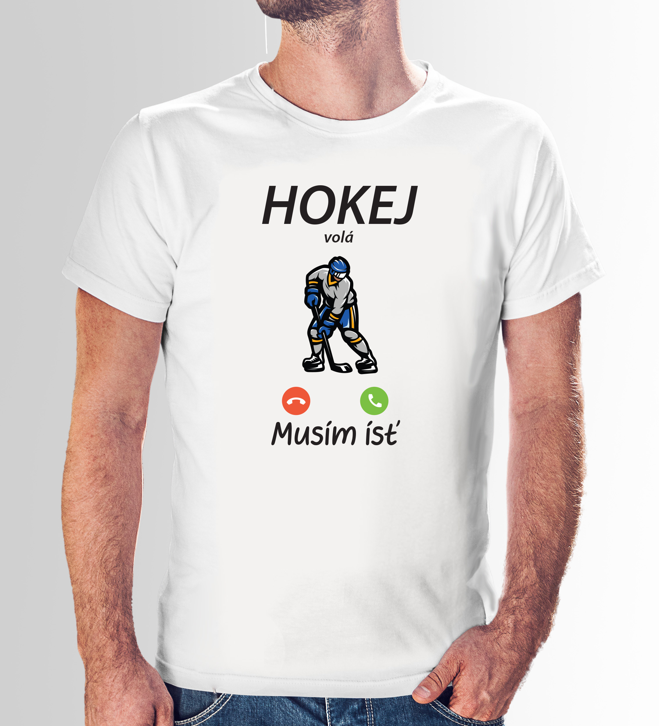 Vtipné tričko s potlačou "Hokej volá, musím ísť"