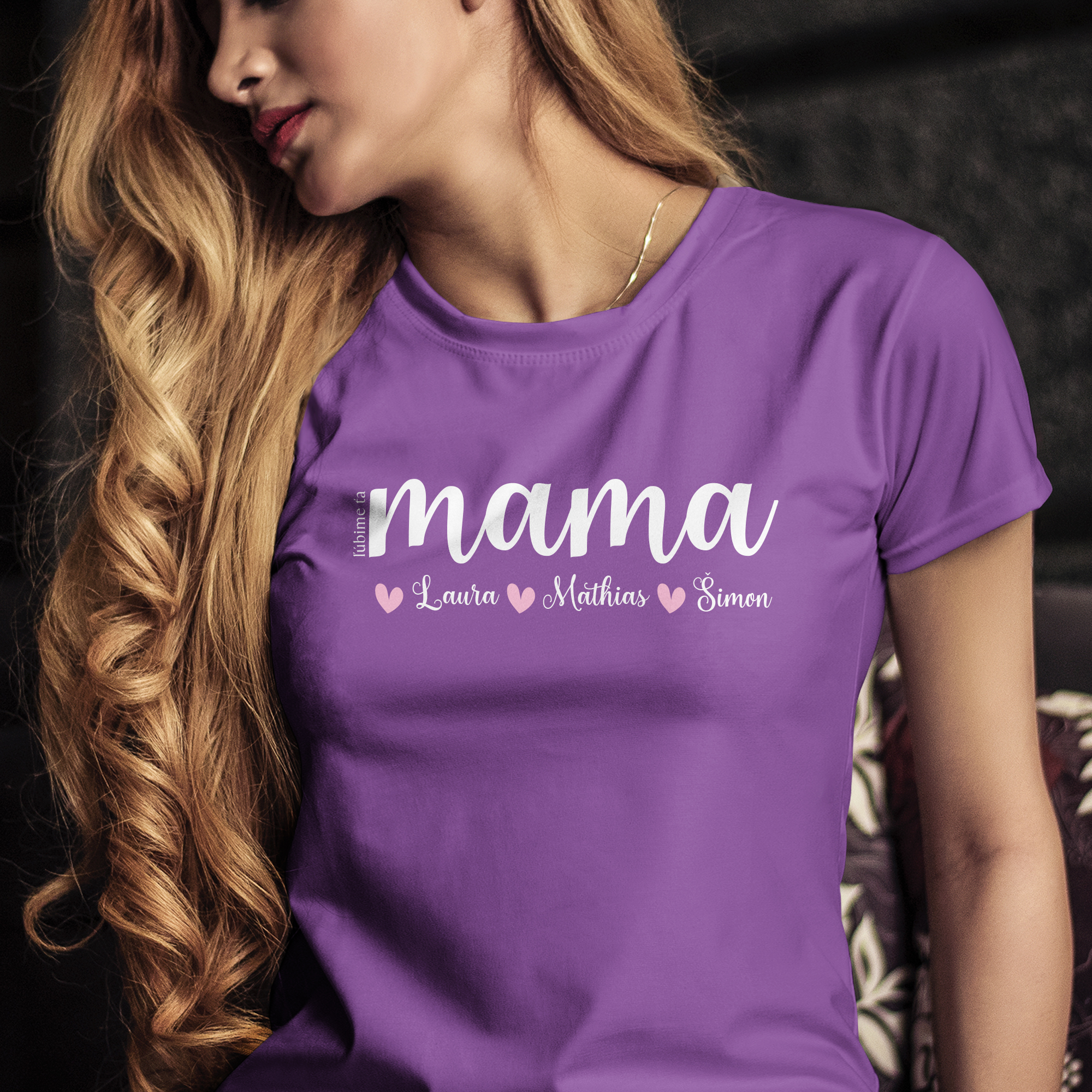 Tričko s potlačou "Mama ľúbime ťa" s menami detí na želanie