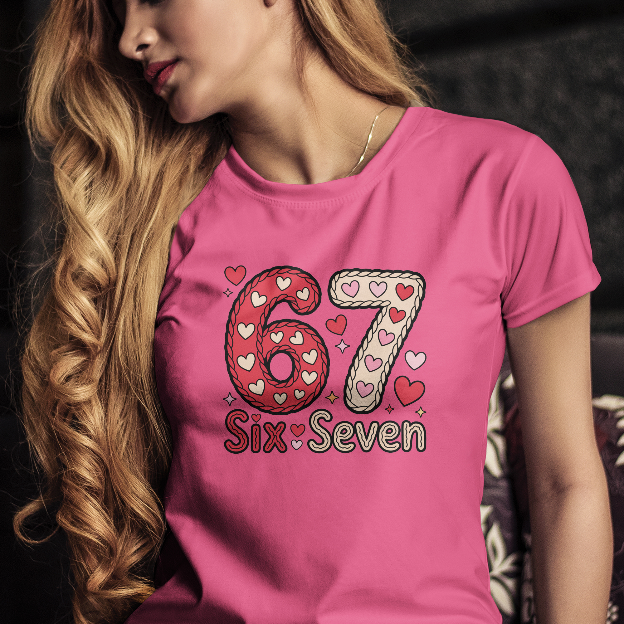 Tričko s potlačou "Six Seven srdiečka"