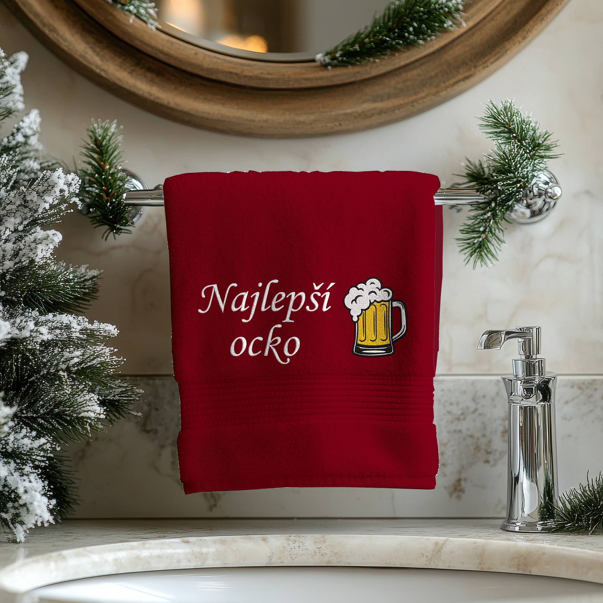 Osuška s výšivkou Najlepší ocko (pivo)