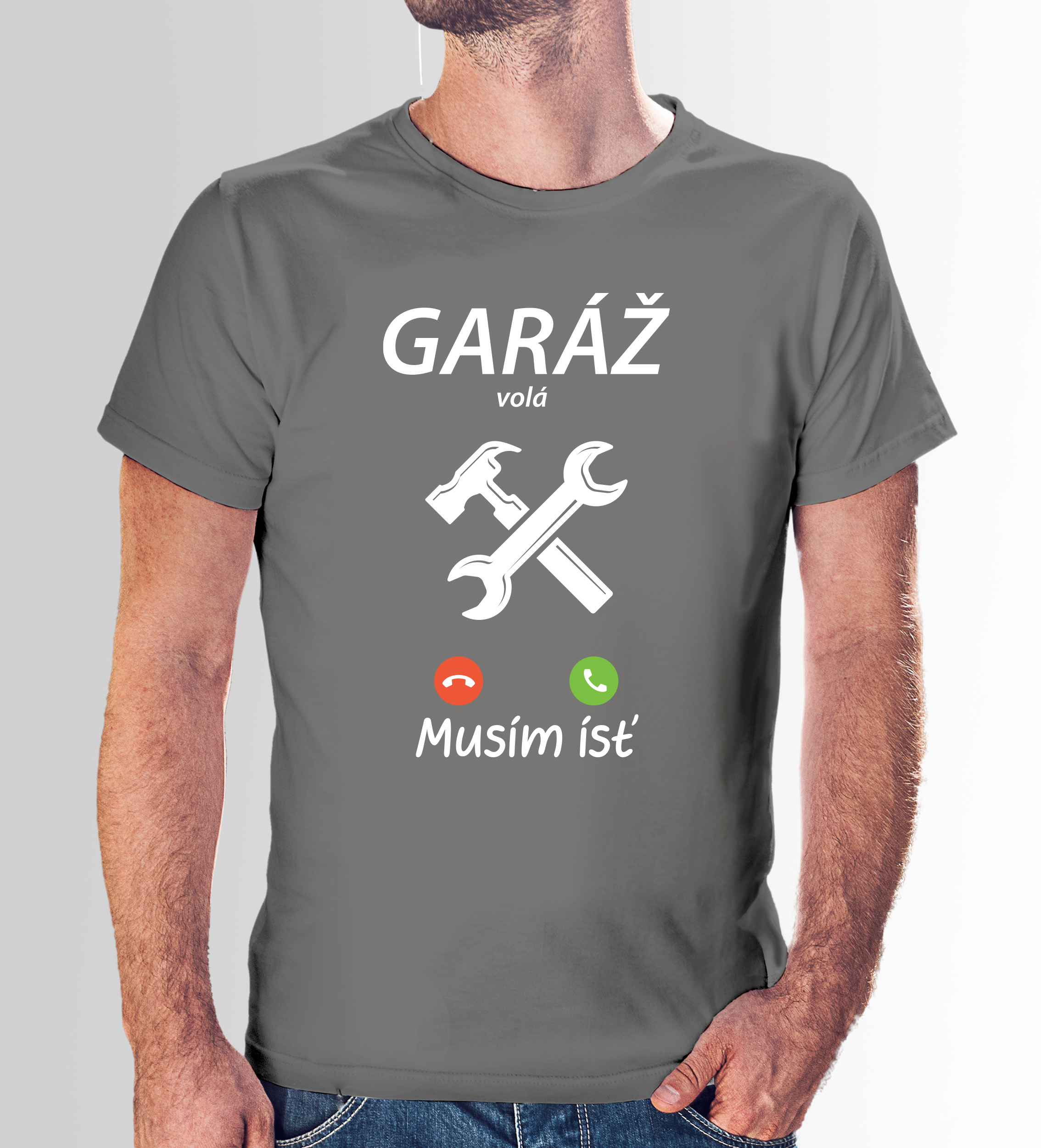 Vtipné tričko s potlačou "Garáž volá, musím ísť"
