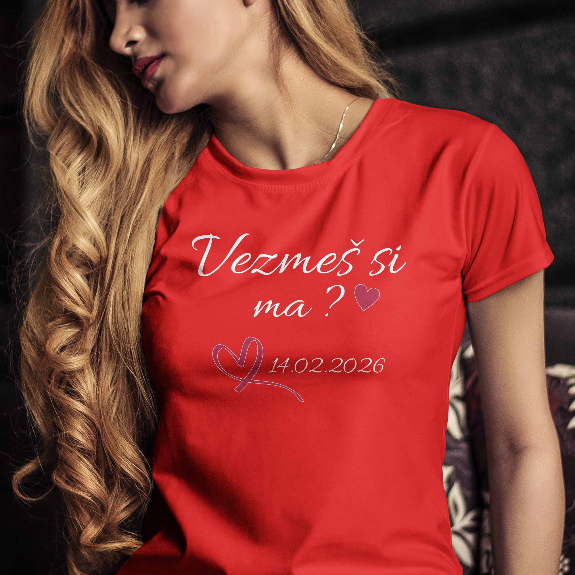 Tričko s potlačou "Vezmeš si ma?" s dátumom na želanie