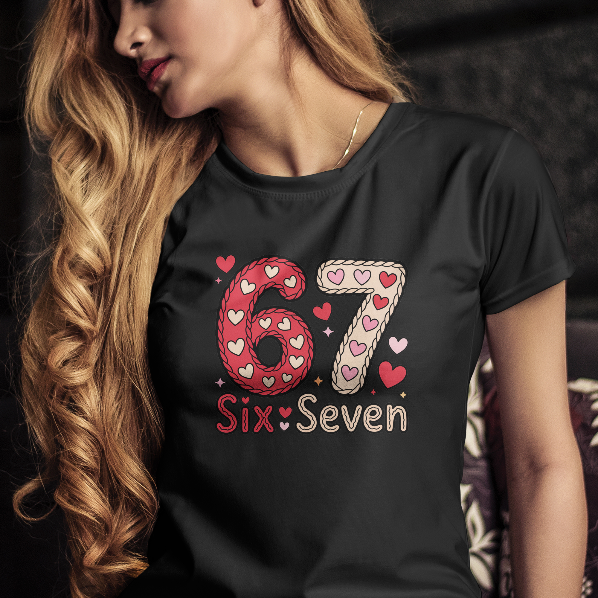 Tričko s potlačou "Six Seven srdiečka"