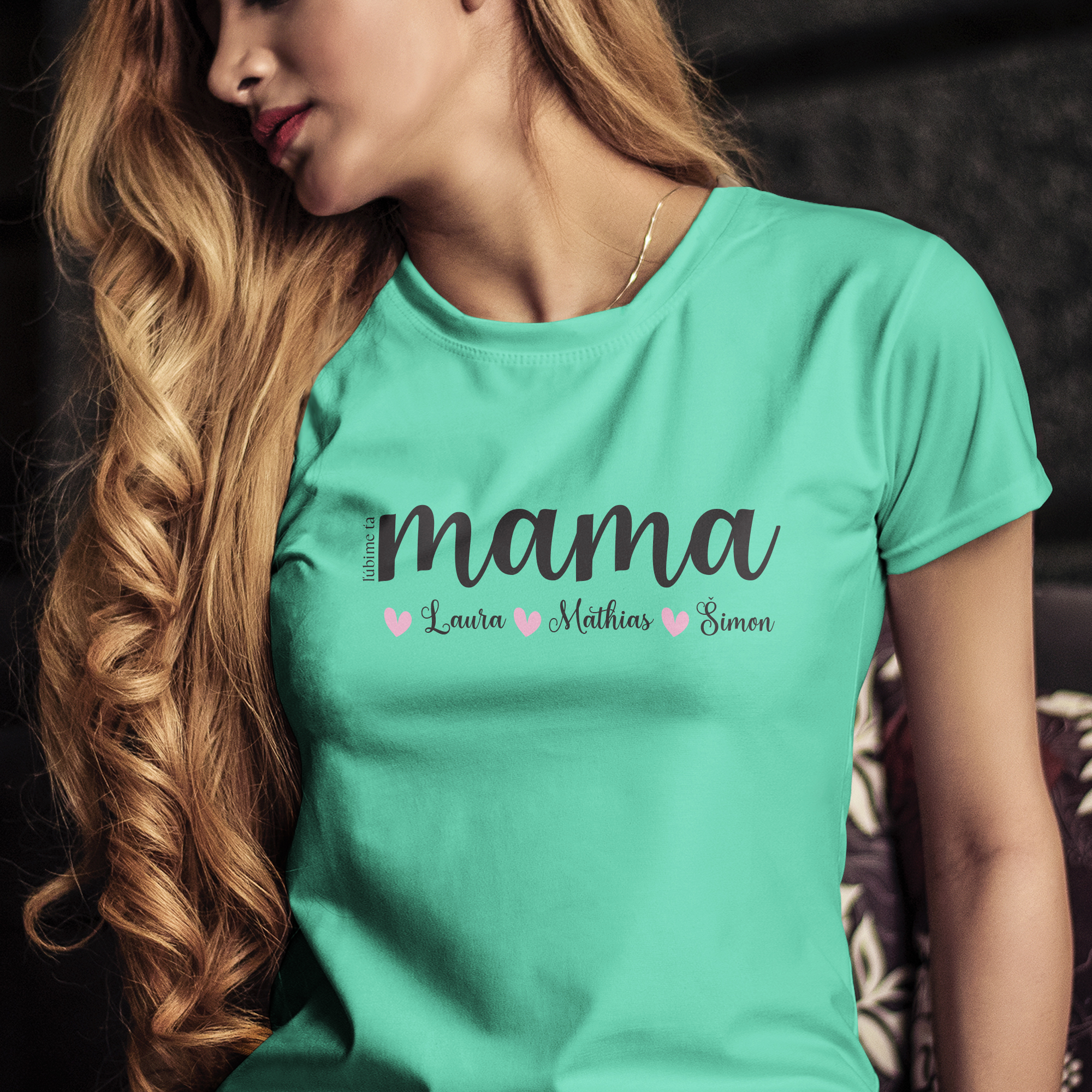 Tričko s potlačou "Mama ľúbime ťa" s menami detí na želanie