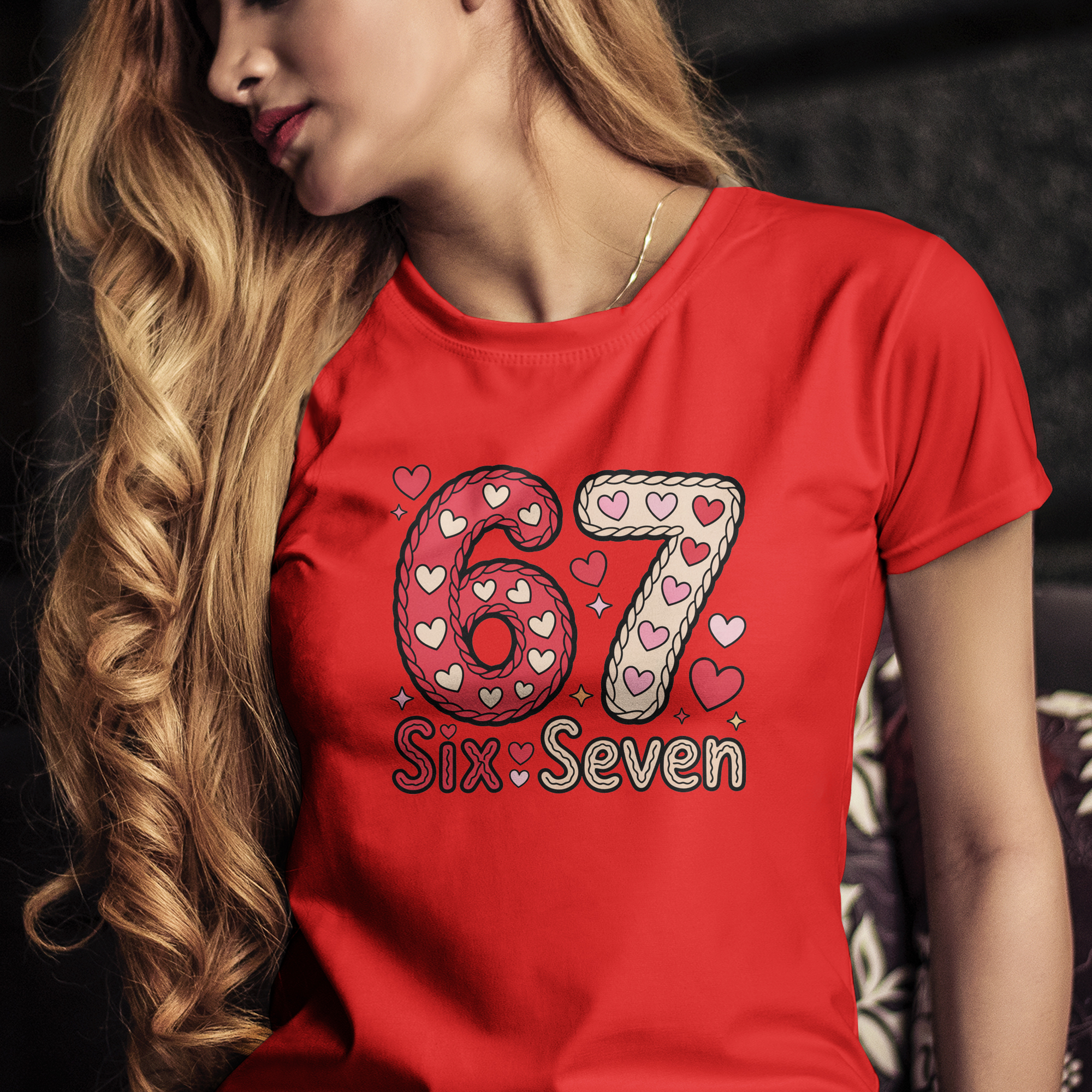 Tričko s potlačou "Six Seven srdiečka"