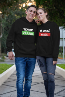 Set párové mikiny s potlačou Ten kto zarába/Tá ktorá míňa