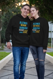 Set párové mikiny s potlačou Alenka nebude Jankovi hovoriť/Alenka má právo Jankovi hovoriť
