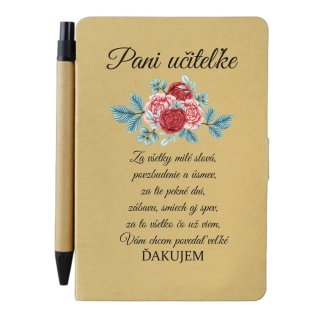 Darček pre pani učiteľku zápisník s perom s potlačou Pani učiteľke