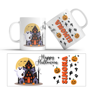 Hrnček s potlačou Happy Halloween s menom na želanie