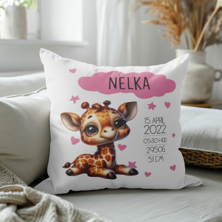 Vankúš pre dievča s menom a s údajmi o narodení na želanie