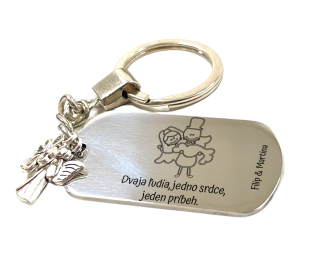 Kľúčenka z nerezovej ocele "Dvaja ľudia, jedno srdce, jeden príbeh" s menami na želanie