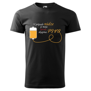 Vtipné tričko s potlačou "V prípade núdze, je moja krvná skupina pivo"